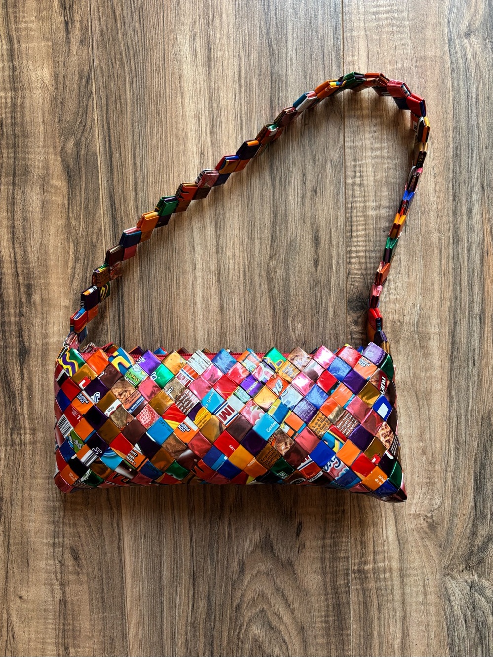 Vintage 1990s Handmade Woven Candy/Gum Wrapper Shoulder Bag Colorful Folk Art - Picture 5 of 5